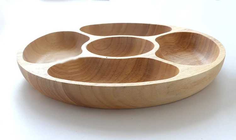 Japanese solid wood grading fruit plate creative five pattern melon seeds candy tray rubber wood snack dish special nut plate