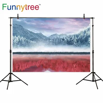 

Funnytree photography background Frozen winter wonderland fairy tale backdrop mountain river snow tree photo studio photocall