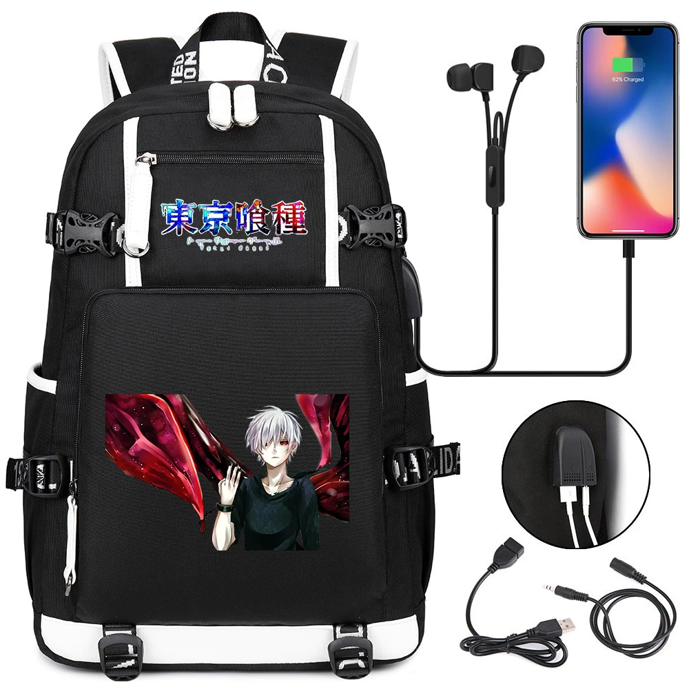 Mochila escolar de Tokyo Ghoul para hombre y mujer, bolsa de viaje para ordenador portátil, impermeable, multifunción, con carga USB|Mochilas| AliExpress