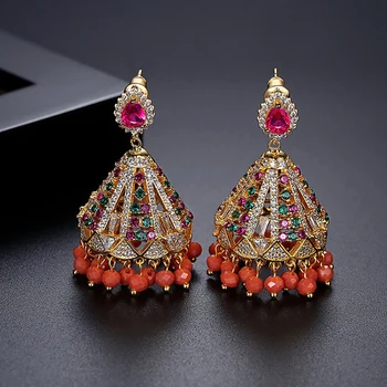 

Luxury Jhumka Earrings Ethnic Indian Jhumki Zircon Bridal Wedding Party Jewelry Gypsy Rhinestone Crystal Drop Statement Earrings