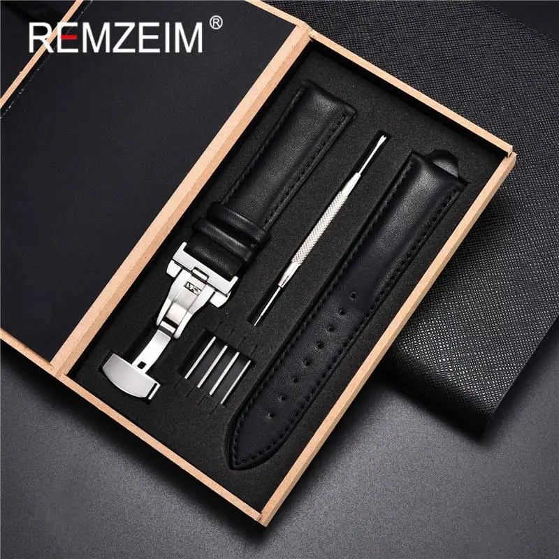 

Genuine Leather Watchband Soft Calfskin Men Women Replace Watch Band 18mm 20mm 22mm 24mm Butterfly Buckle Business Watch Strap