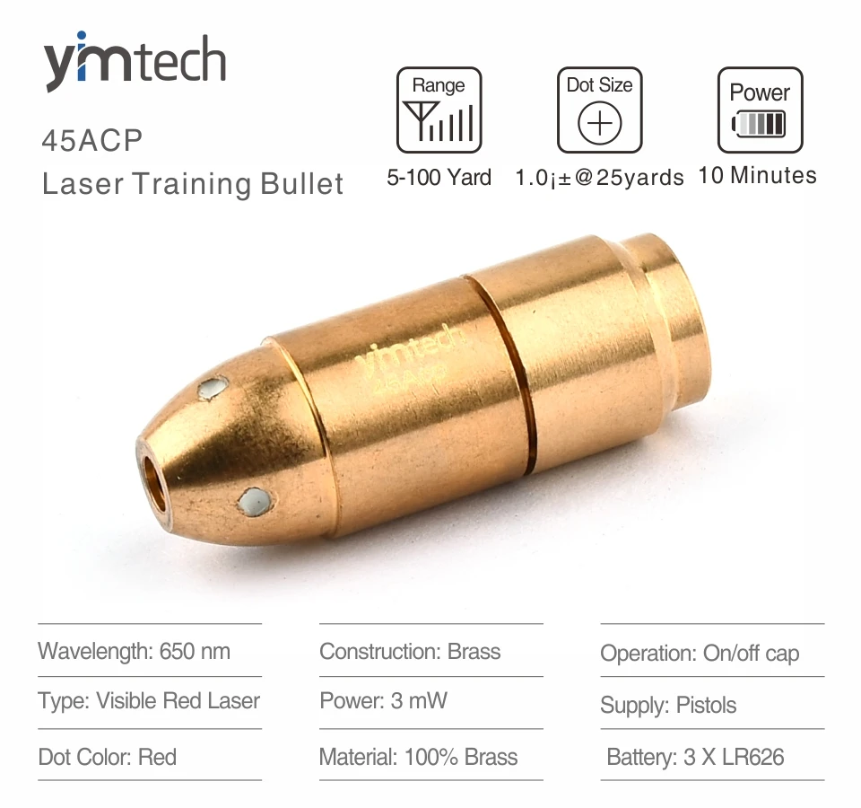 Тренировочная пуля 45 ACP красная точка Лазерная пуля тренировочный пистолет диаметр лазерного прицела патрон Boresight с вкл/выкл крышкой, более удобный