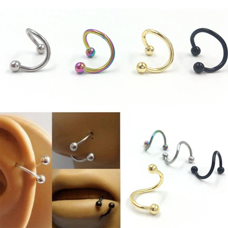 

1pc Europe and America 316L Stainless Steel S-type Nose Nail Color Earrings Shaped Titanium Steel Lip Nail Body Piercing Jewelry