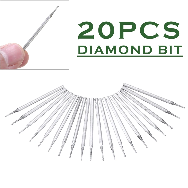 20PCS Metal Diamond Coated Core Drill Hole Cutter Solid Bits Needle Gems Glass Tile 1mm Hand Power Tool Accessories 1pcs 6mm 60mm diamond hole saw marble hole opener diamond coated drill bit for ceramic tile granite glass drilling cutting tool