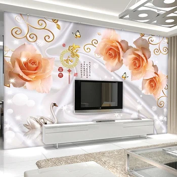 

Custom 3D Wallpaper Waterproof Silk Cloth Swan Flowers Mural Living Room Sofa TV Background Photo Wall Papers Home Decor Modern