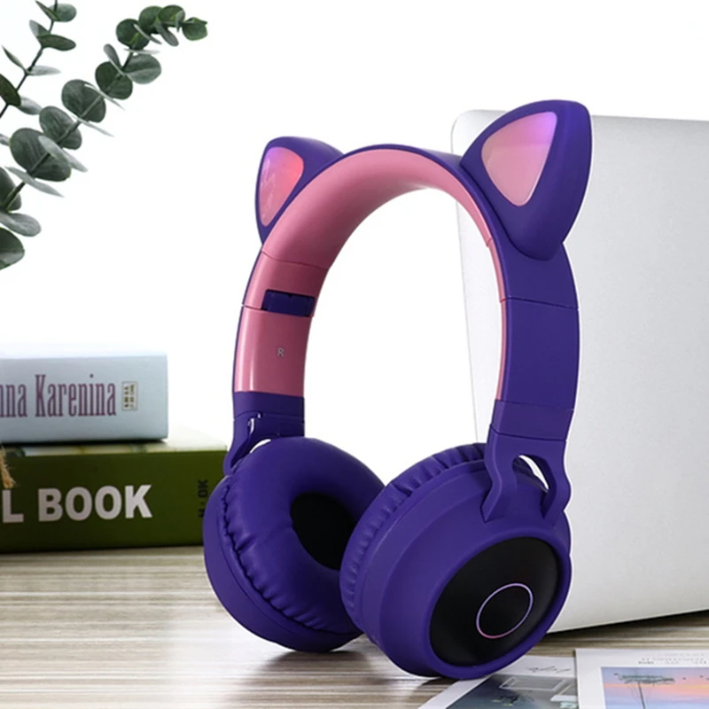 Светодиодный наушники с кошачьими ушками, шумоподавление, Bluetooth 5,0, гарнитура для взрослых и детей, поддержка TF карты, fm-радио с микрофоном, беспроводная+ Проводная