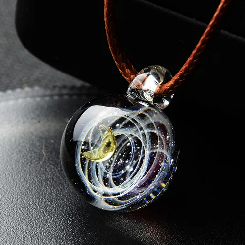 Galaxy Веревка Цепи стеклянный кулон с Бусиной Вселенная планеты Солнечной системы ожерелье для мужчин женщин подарок - Окраска металла: 001