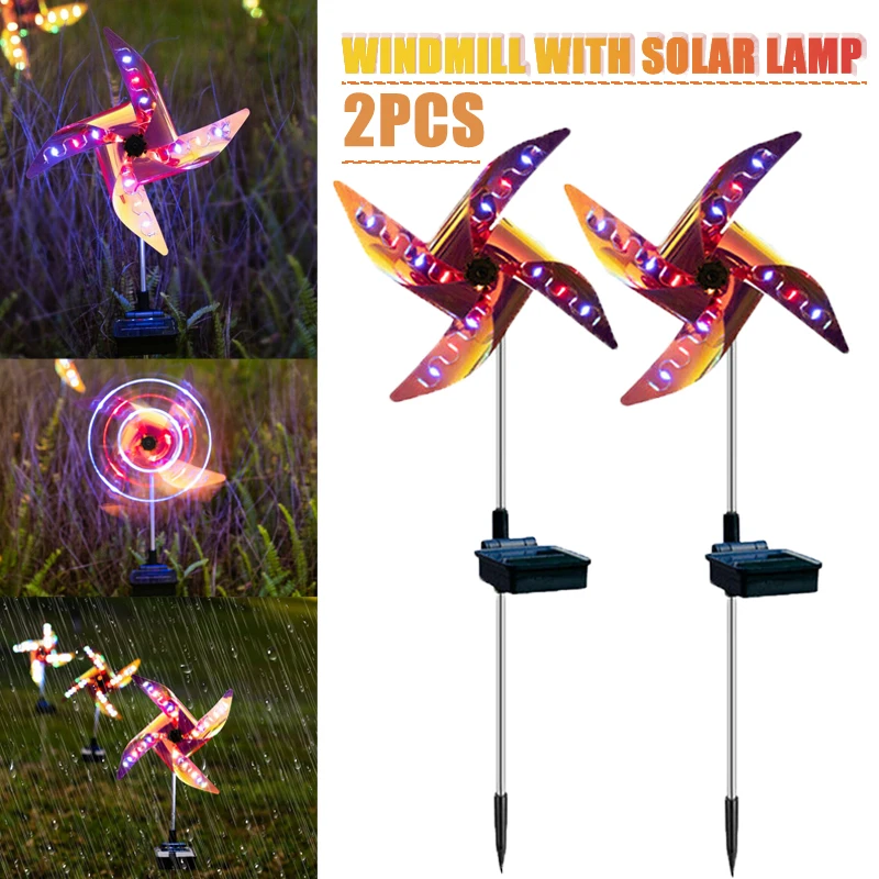 

2pcs/set 3V Solar Windmill Lights Color Changing PET 32 LED Garden Lawn Decor Lamp For Outdoor Backyard Solar Lamps Decor