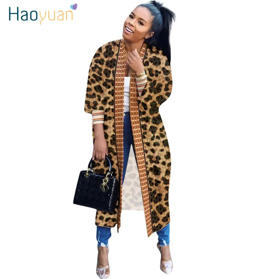 

HAOYUAN Casual Cardigan Trench Coat Women Plus Size Autumn Winter Woman Clothes Threaded Long Sleeve Streetwear Tops and Blouses