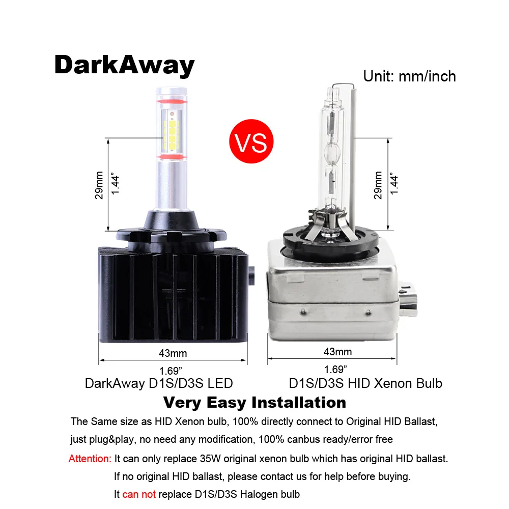 DarkAway D1S светодиодный лампочка D2R D3S D4C D5S D8S Автомобильная фара прямого подключения