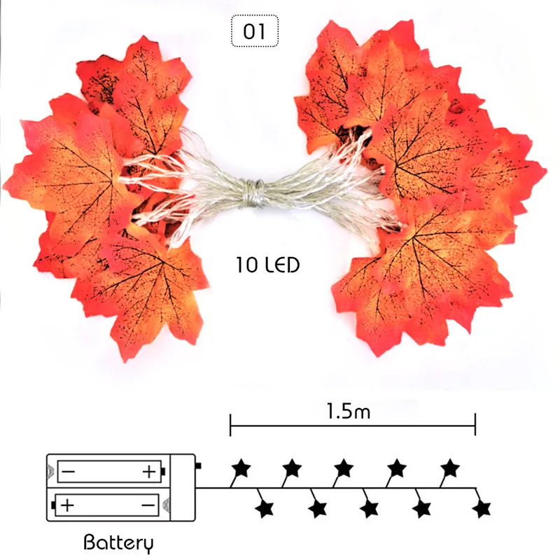 Светодиодный светильник на Хэллоуин, гирлянда на Рождество, осень, кленовые листья, светильник, украшение сада на День Благодарения - Цвет: 1.5m 10Light-Battery