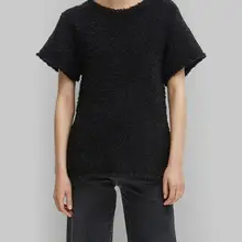 Модная шерстяная мохеровая черная Espera вязаная футболка с круглым вырезом и короткими рукавами женский свитер 2019fw