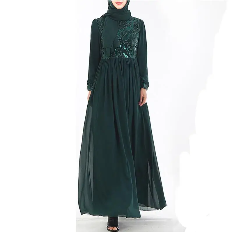 Dark green dress Vestido Sequin арабский абайя Дубай мусульманский хиджаб платье Турция Кафтан Sukienki для женщин Jurkjes кафтан Marocain халат Musulmane платья - Цвет: Dark green dress