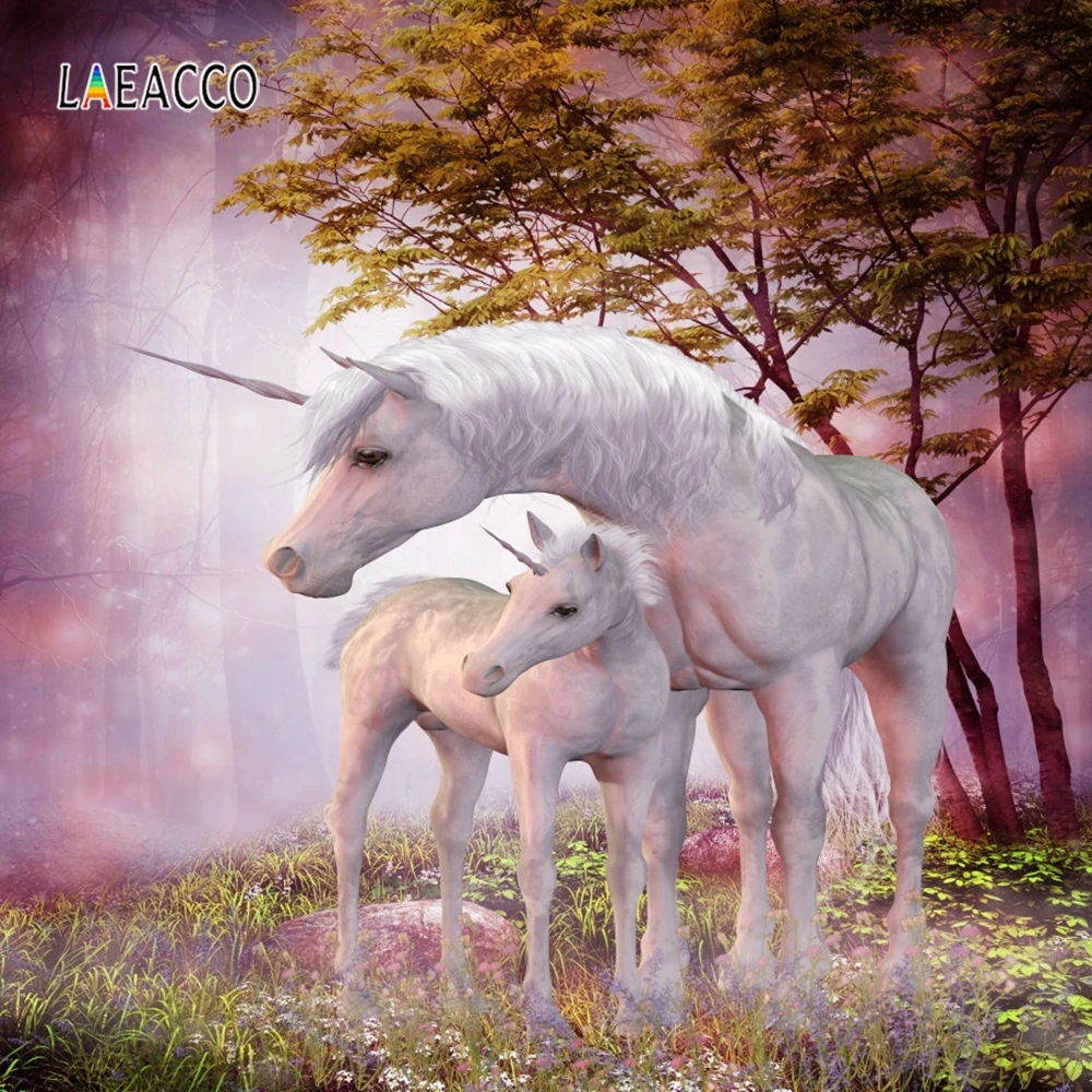 Laeacco Newborn Photography Backgrounds Birthday Photophone Jungle Trees Grassland Unicorn Photo Backdrops Baby Shower Photozone |
