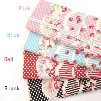 

Import Kawaii Strawberry Printed Textile Polyester Fabric Patchwork Sewing for Garment Dress Dolls Clothing Material DIY Making