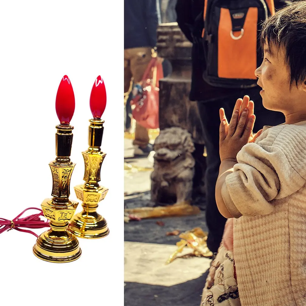 

J062 Electric Candle Light 8 Inch Red Led 2w E12 Bulb Candle Light Lotus Lamp Buddha Lamp Lotus Lamp