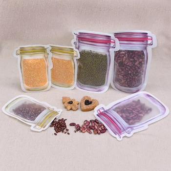 

5/20pcs Clear Mason Jar Shape Zipper Seal Bag Reusable Kitchen Food Storage Leakproof Bags Portable Snack Storage Bag For Travel