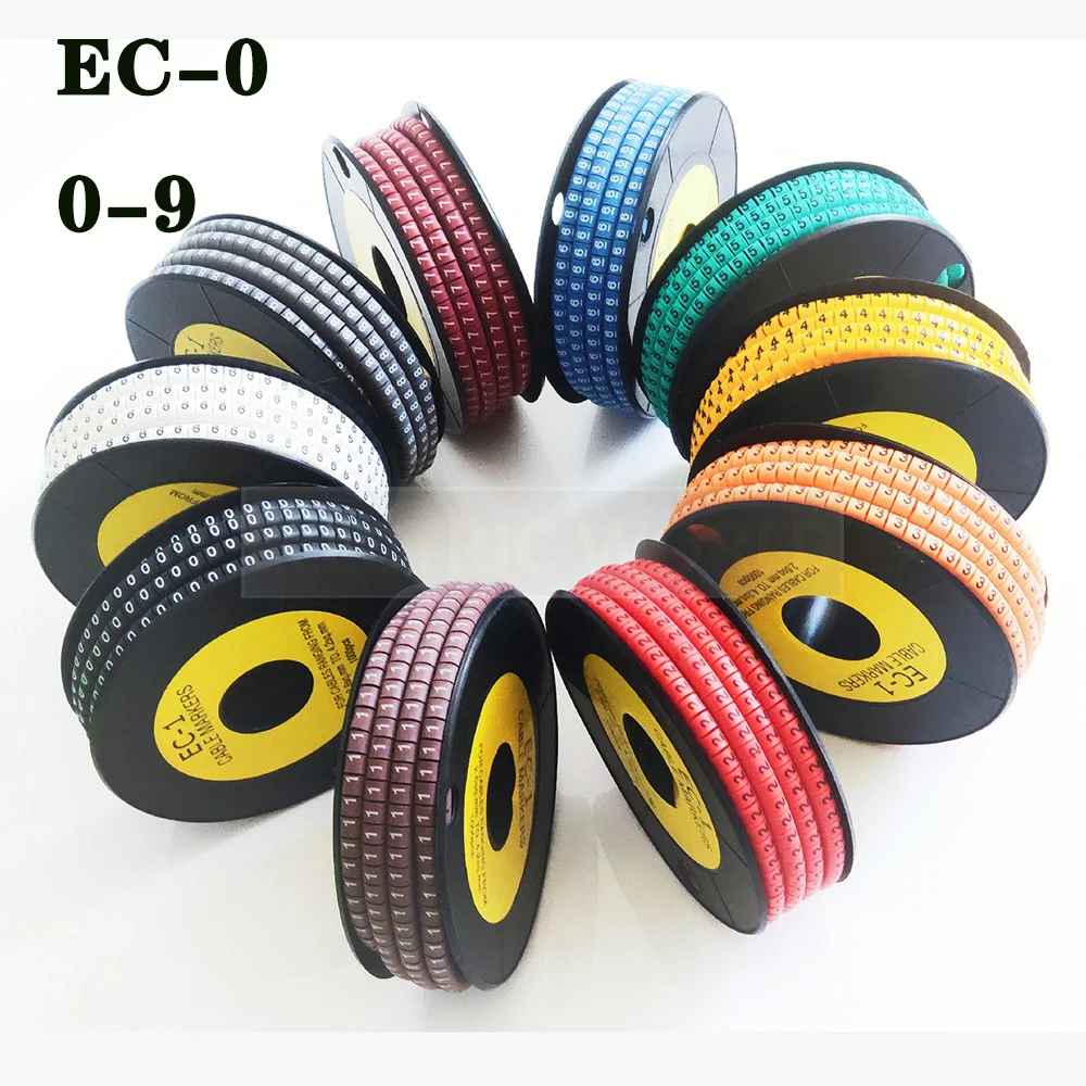 10 рулонов для смешанных цифр разных цветов 0-9 каждый рулон 1000 шт EC-0 кабель провод MarkerPVC Кабель маркер Размер 1,5 sqmm
