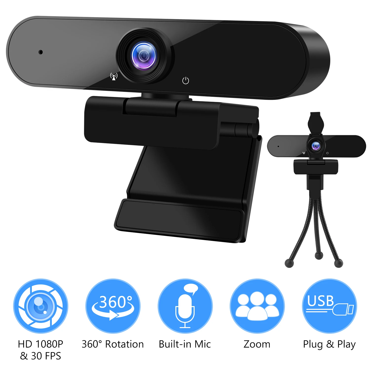 Веб камера GOOJODOQ USB 1080P HD веб камеры ПК с возможностью поворота на 360 ° для