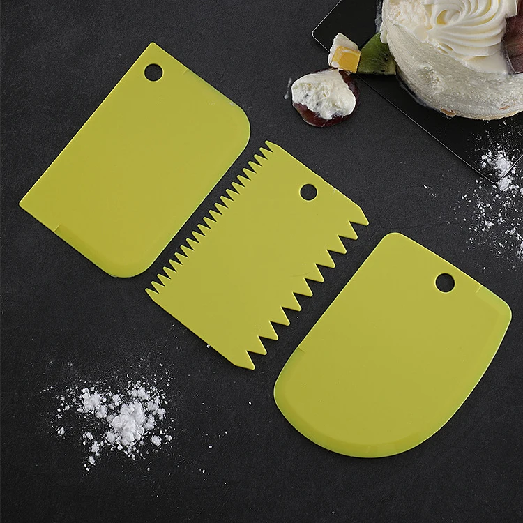 3pcs Торт шпатели с лезвием резак инструмент для выпечки Пластик выпечки нож для теста торт Гладкий скребок ножей шеф-повара Fondant(сахарная) "сделай сам" крем-скраб - Цвет: Yellow