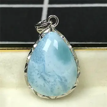 

Top Natural Blue Larimar Pendant For Woman Man Crystal 21x18x7mm Beads 925 Silver Dominica Water Pattern Gemstone Jewelry AAAAAA