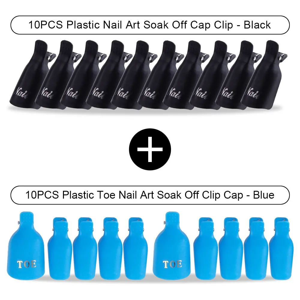 20pcs Plastic Soaker Off Caps Clips Nail Art UV Gel Nail Polish Remover Wraps Cleaner Manicure Effects For Nails Fingers And Toe - Цвет: Blue Toe Dark Hand