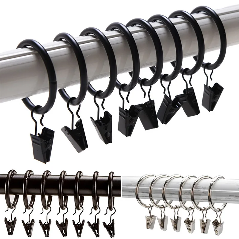 

10Pcs Polished Ball Shower Curtain Rings Clips Curtain Ring With Hooks Drapery Ring Curtain Silver Stainless Steel Metal
