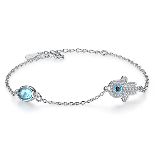 YS1245 Retro 925 Sterling Silver Lucky Hand Turkish Eye Luminous CZ Stone Crystal Infinity Bracelet for Women Genuine Jewelry Gift - Окраска металла: YS1245
