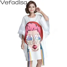 Летнее женское платье с мультяшными блестками, Асимметричное Платье с принтом, свободное Повседневное платье с кисточками, платье-рубашка белого и черного цвета а097