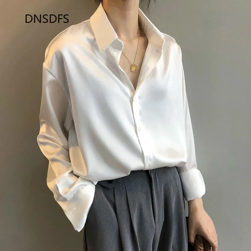 Satin Silk Shirt Autumn Spring Office 