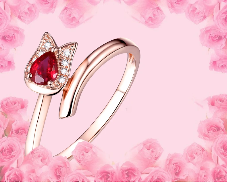 SLFD Natural ruby 18K Pure Gold New Hot Selling Top Ring Women Heart Shape Ring For Ladies Woman Genuine Jewelry