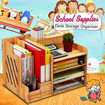 

Wooden File Holder Multi-layers Storage Box Office Pen Book Desktop Organizer Storage Box with Drawer Stationary Container