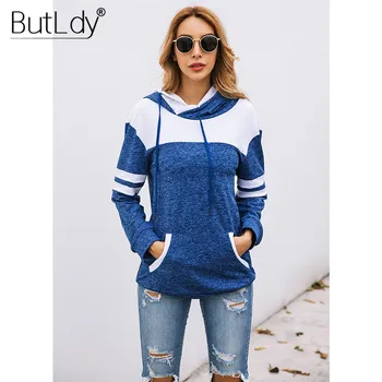 

Patchwork Striped Pocket Hoodies Women 2019 Autumn Winter Causual Hooded Hoodie Sweatshirt for Women