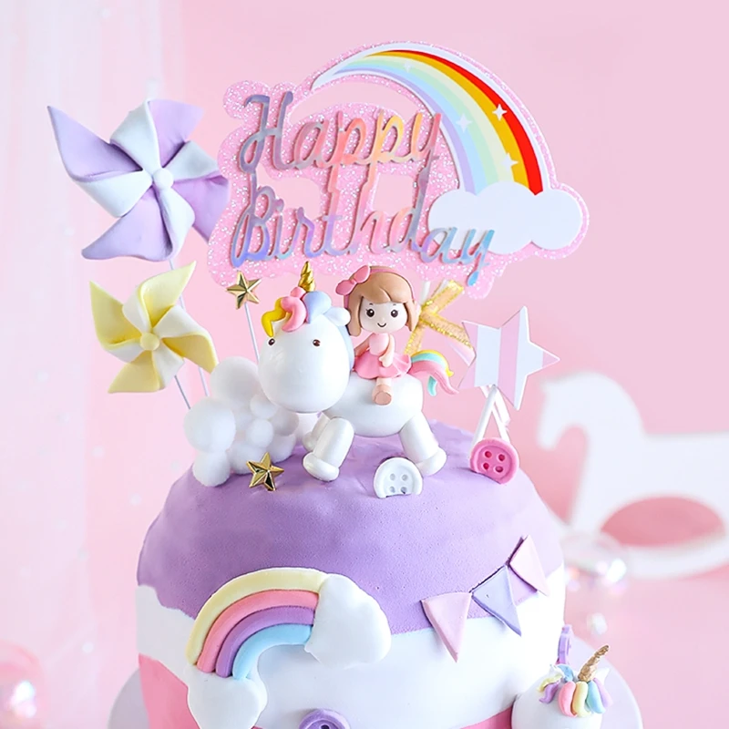 Antagonismo segunda mano Gorrión Adorno de pastel de Unicornio para niña de un año, decoración para tarta de primer  cumpleaños, Cupcake de cumpleaños de Unicornio, adorno para tarta de fiesta  de feliz cumpleaños|Suministros de decoración de