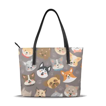 

OLN Dogs Heads Reusable Tote Pouch Women Travel Storage Handbag Fashion Shoulder Bag Female Shopping Bags