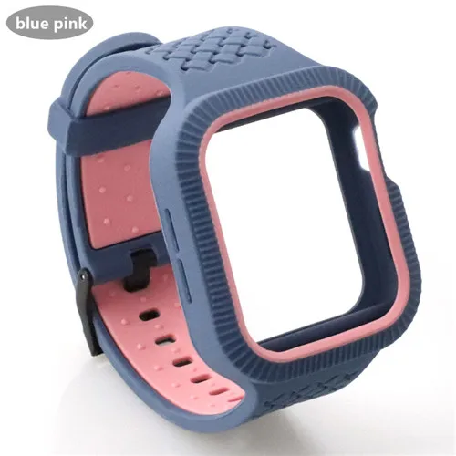rock pink Чехол+ ремешок для часов для Apple watch, ремешок для Apple watch 5, 4, 3, 2, 1, 44 мм, 40 мм, iWatch, ремешок 42 мм, 38 мм, тканый силиконовый браслет для часов - Цвет ремешка: rock pink