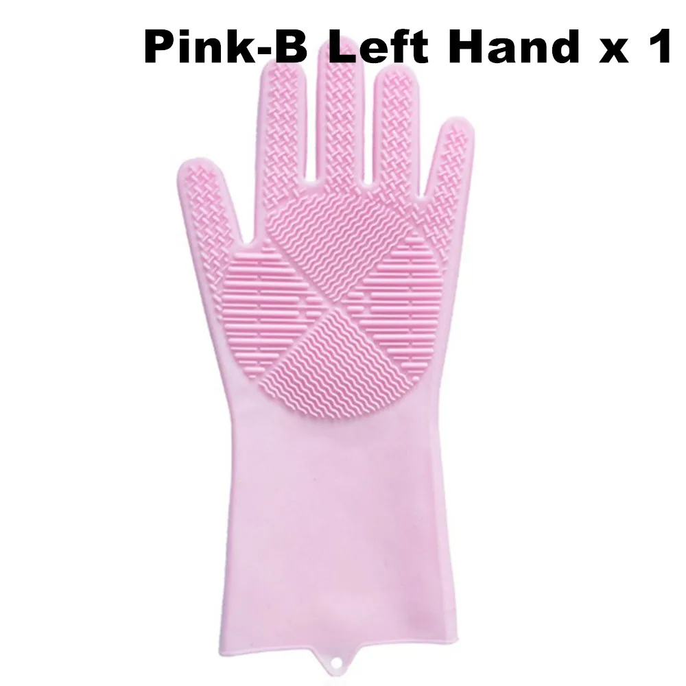 Силиконовые перчатки для мытья посуды волшебный, резиновый очистки перчатки многоразовые тип стирки перчатки для Кухня, Ванная комната, домашних животных, автомобиль(розовый - Цвет: Pink B Left x 1