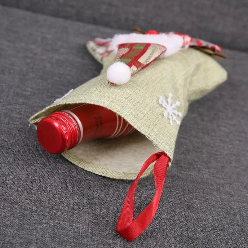 Lovely Apple Bag Cotton Linen Children Candy Gift Santa Elk Snowman Bag Stockings Christmas Pendant Storage Accessories