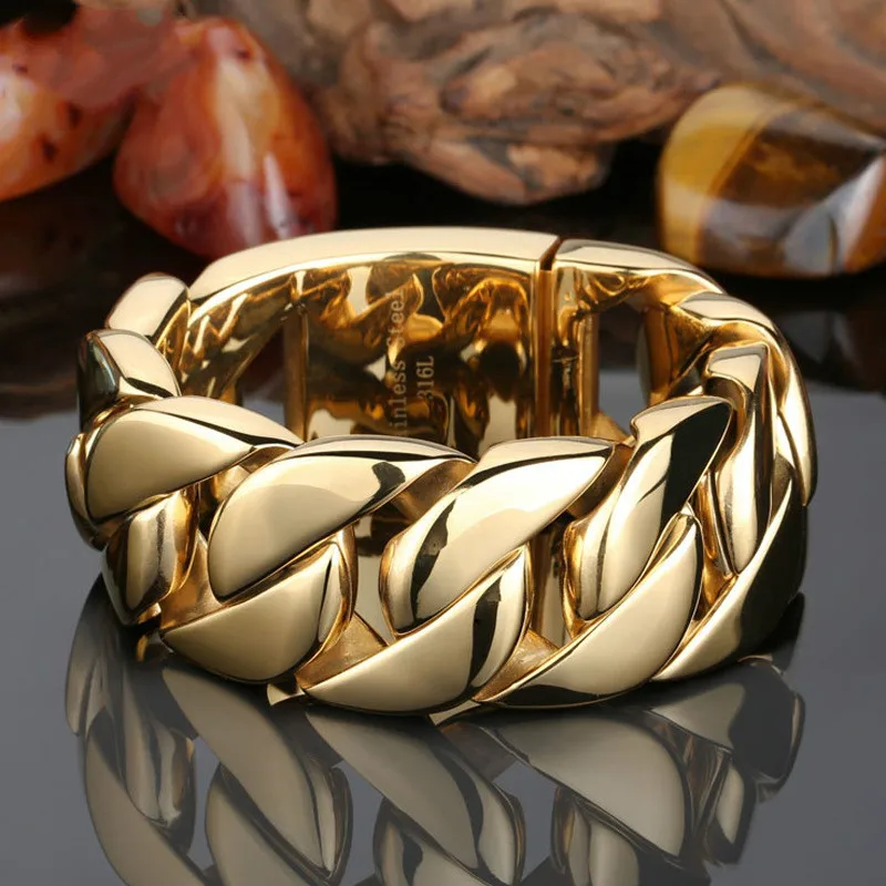 

ZPAMS Men Fashion Stainless Steel Bangles Bracelets Silver/gold Color Bangles for Men Hyperbole Big Size Bangle Bracelet Jewelry