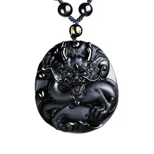 Натуральный черный обсидиан камень кулон резной китайский дракон подвески-амулеты на удачу ожерелье для мужчин Ювелирное Украшение из нефрита веревка