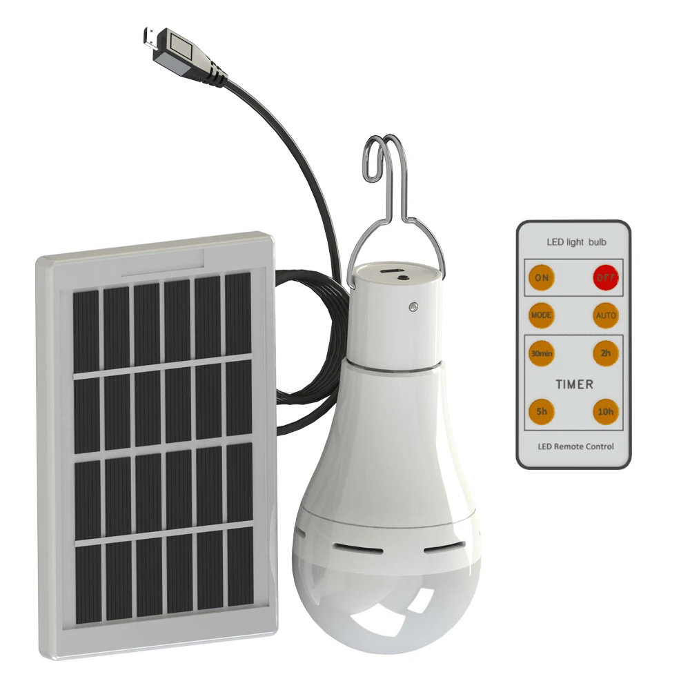 Camping Light 9W / 7W LED Solar Powered Camping Light Bulb Remote Controlled Waterproof Hanging Tent Lantern USB Charging Light