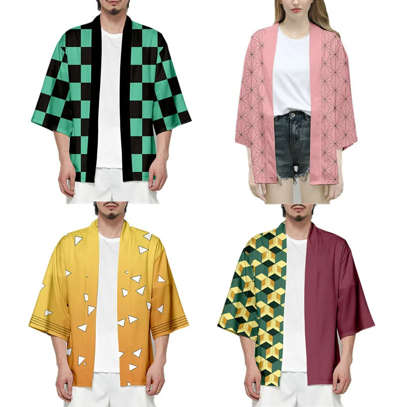 

New Kamado Tanjirou Coat Demon Slayer Cosplay Costume Kamado Nezuko Tomioka Giyuu Agatsuma Zenitsu Jackets Men Girls Halloween