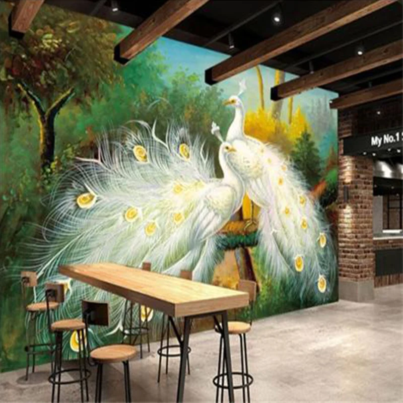 

Diantu Custom 3D Mural Wallpaper Beautiful White Peacock Forest Landscape Painting Fresco Living Room / Restaurant / Bedroom/