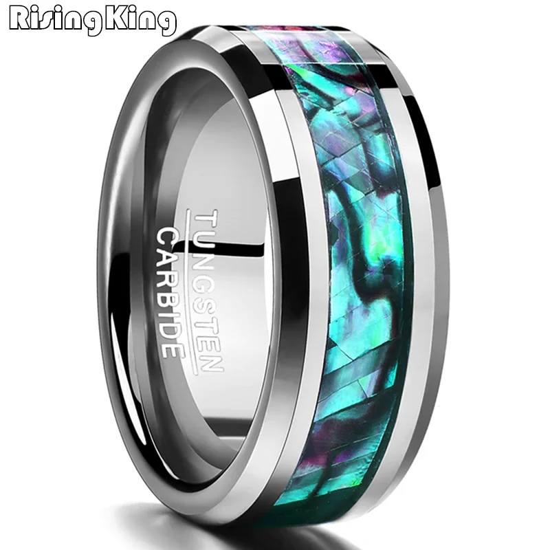 Beveled Abalone оболочки инкрустация вольфрамового карбида обручальное кольцо