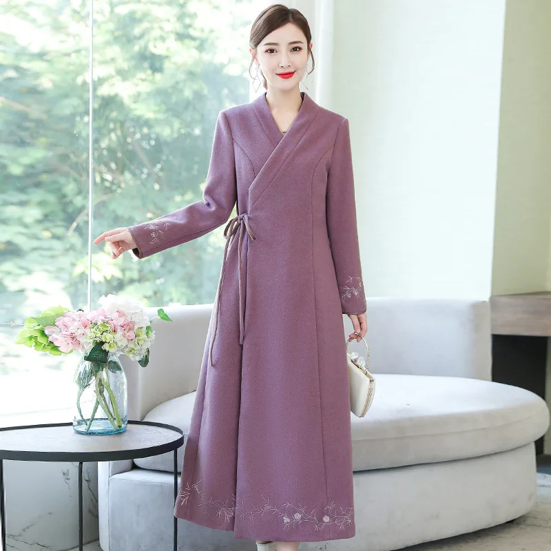 

2019 Autumn And Winter New Style Woolen Jacket Improved Chinese Costume Cross Collar Chinese Clothing Women's Chinese-style Retr