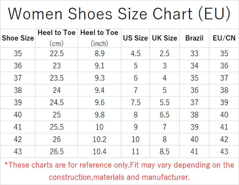 women shoes size chart eu
