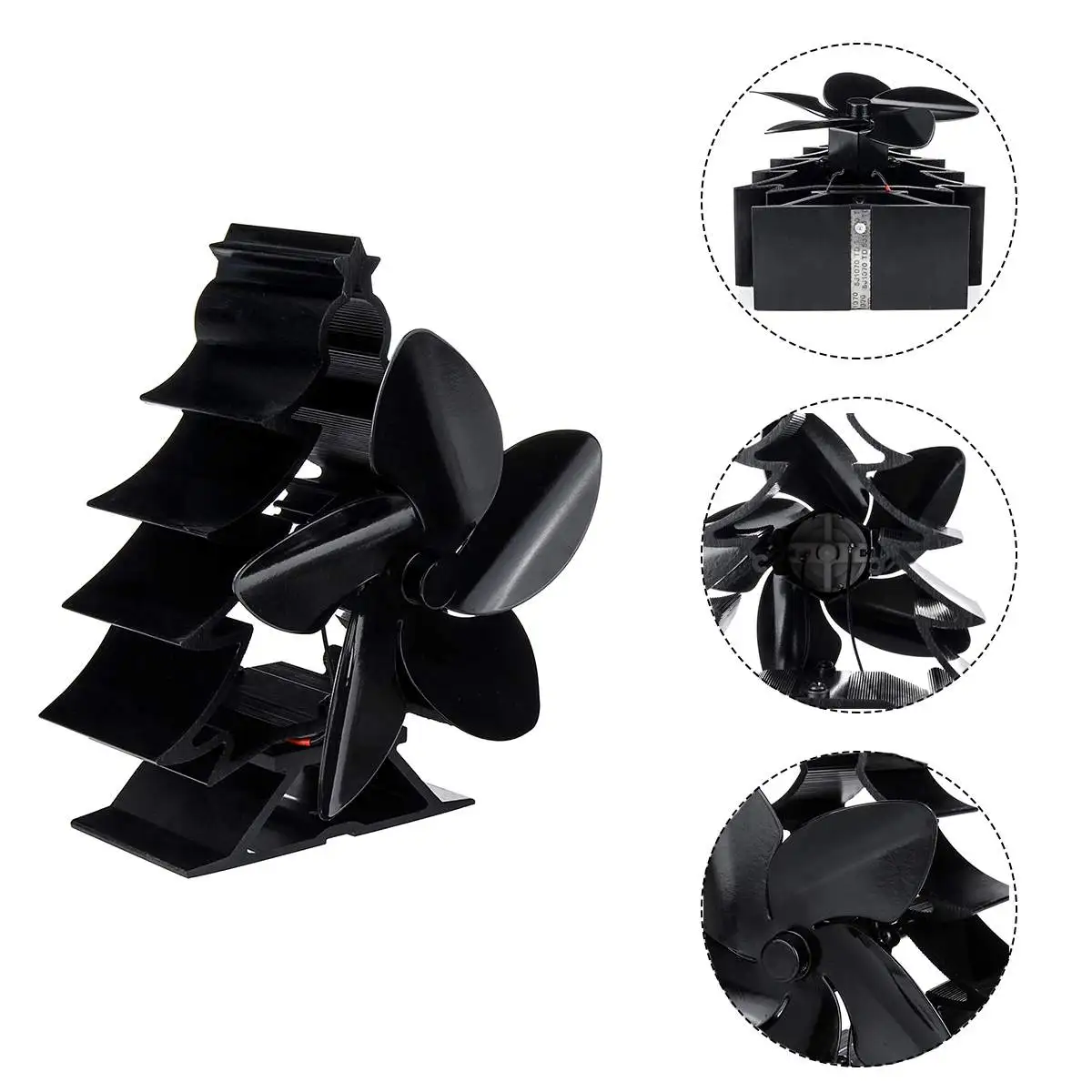 

Christmas Tree Shape Heat Powered 5 Blade Stove Fan Eco Friendly Wood Burner Fan Home Decor Fireplace Fan-Black/Sliver/Colorful