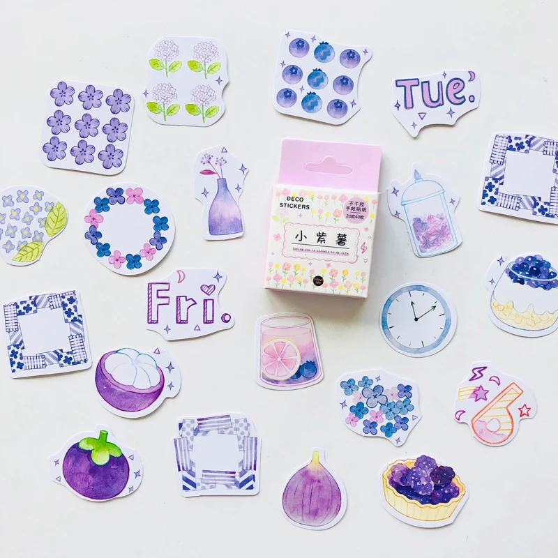 

40 pcs /Box Purple Style Fruits & Flowers DIY Decorative Stickers Notebook Decoration