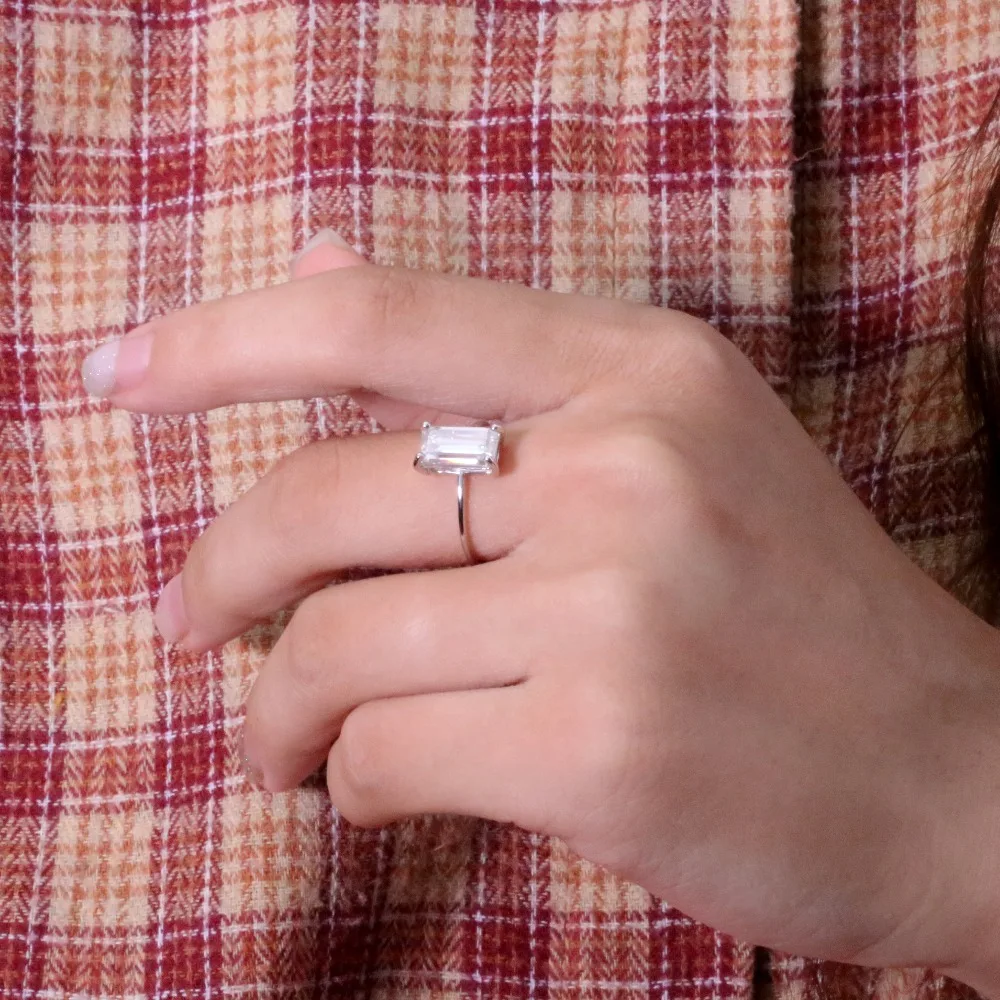 Роскошный 3,0 карат 6*11 мм moissanite кольцо твердое 10 к белое золото обручальное кольцо Изумрудное кольцо обручальное кольцо