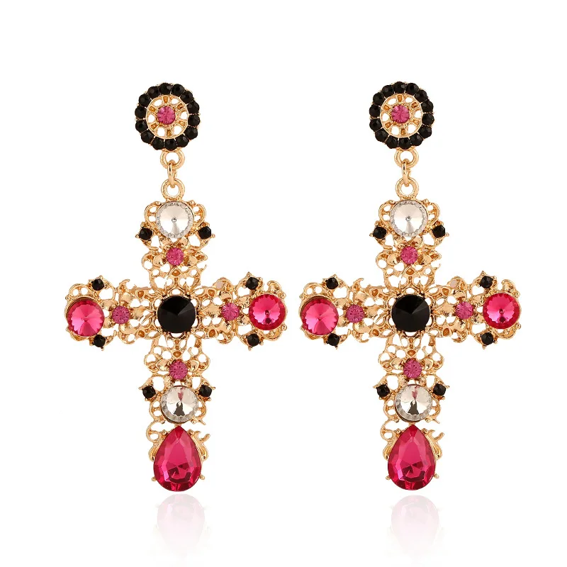 Новое поступление винтажные черные розовые Кристальные серьги-капли с крестиком для женщин в стиле барокко большие длинные серьги ювелирные изделия Brincos